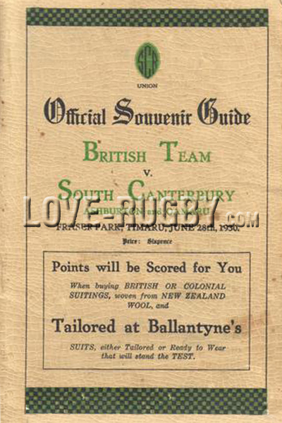 1930 Ashburton Cty-N Otago v British Isles  Rugby Programme